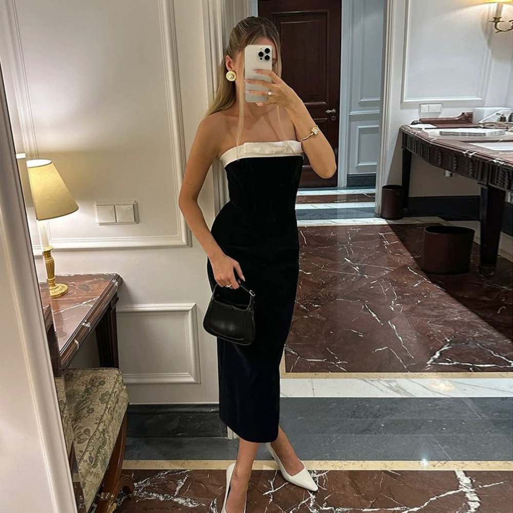 Zara New Summer Black White Patchwork Strapless Bodycon Long Dress